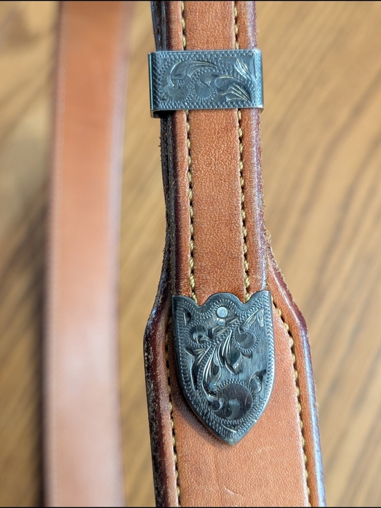 Women\'s Brown Leather Western Belt with Engraved Silver Accents main image 5